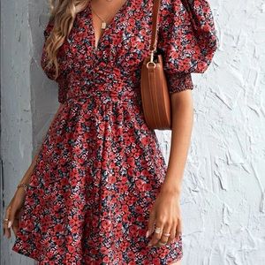 Floral Print Dress with Puff Sleeves
